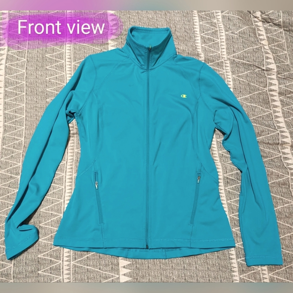 Champion Blue Teal/Turquoise Full Zip Mock Neck Running Jacket Size Medium GUC